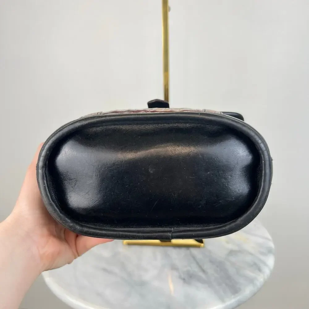 Vintage Brighton Black Leather Croc Embossed Buckle Crossbody Purse Bucket Bag